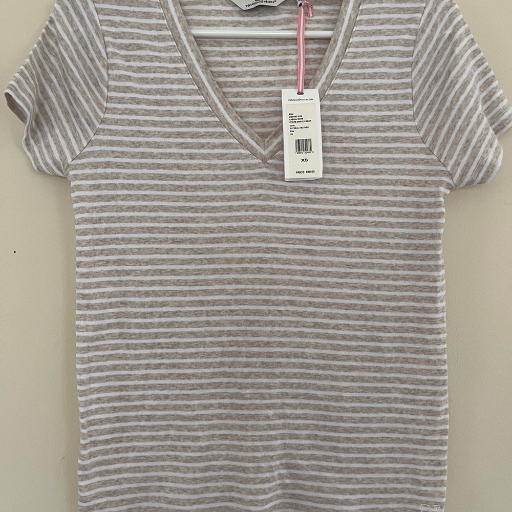 Vineyard Vines Gray and White Ribbed Fitted Short Sleeve Tee